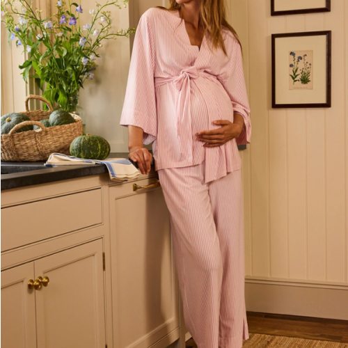 LAKE | Women | DreamModal Pajamas | Carnation Pencil Stripe Maternity Kimono Bundle