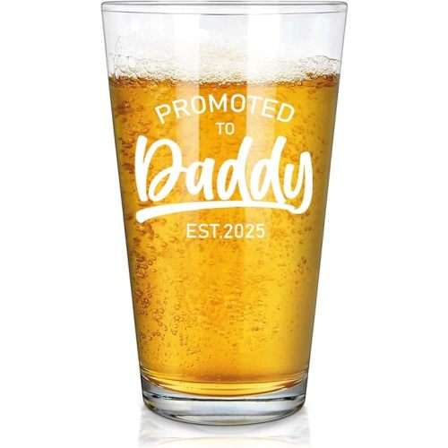 Futtumy Promoted to Daddy Est 2025 15oz Beer Glass, New Dad Gifts for Men, Dad Christmas Gifts, First Fathers Day Dad Gifts, Gifts for New Dad First Time Dad Expecting Dad from Baby Boy Baby Girl