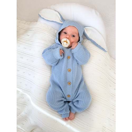 Bunny Knit Jumpsuit - Powder Blue