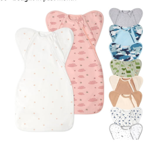 Baby Sleep Sack Swaddles for Newborn 0-3 Months, Arms Up Swaddle Blanket 2 Packs Cotton, Hands Up 3-Way Transitions to Arms-Free Wearable Sleeping Sack Bag for Boys Girls Snug Fit Calms Startle Reflex