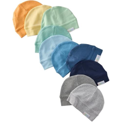 Butterblu Charlie 10-Pack Caps 100% Organic Cotton Beanie Hats for Newborn Baby Boys & Girls, Sunny Blue Rainbow, One Size