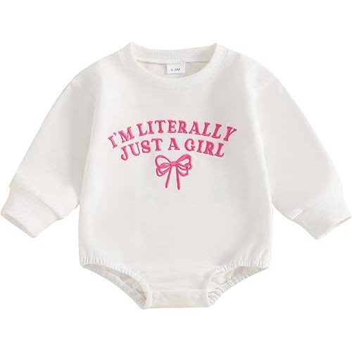 Newborn Baby Girl Outfit Letters Embroidery Sweatshirt Bubble Romper Cute Long Sleeve Bodysuit