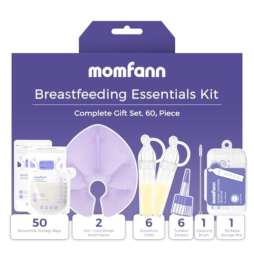 Breastfeeding Care Kit for Nursing Moms, 60-Piece Complete Gift Set with Milk Collector, 50 Storage Bags & Hot/Cold Packs - Relieves Engorgement & Improves Milk Flow,BPA-Free Essentials(Purple)