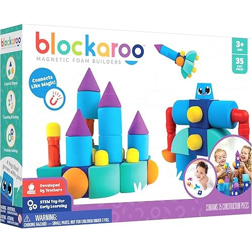 Magnetic Foam Building Blocks - 35-Piece Castle, Bath Toys for Toddlers, Preschool Toys, Bathtub Toys, Sensory Toys, Blocks for Toddlers 3-5, Engineering Toys for Kids 3-5, Bath Blocks