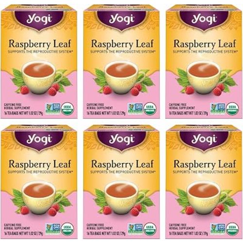 Yogi Tea Raspberry Leaf Tea - 16 Tea Bags per Pack (6 Packs) - Supports Women’s Health, Healthy Pregnancy, and Menstrual Cycles – Caffeine-Free Herbal Tea - Made from Organic Raspberry Leaves