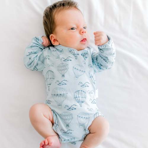 Mama Coco Long Sleeve Winged Body Suit, Fabric: Silky Modal, Color: Bon Voyage, Size: 0-3M (9-13lbs)
