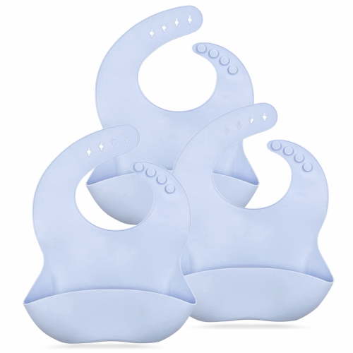 Benoxine Silicone Baby Bibs, Adjustable, Reusable, Durable, Waterproof, BPA-Free,Portable, 3-Pack