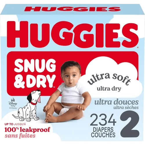 Huggies Size 2 Diapers, Snug & Dry Baby Diapers, Size 2 (12-18 lbs), 234 Count, Packaging May Vary