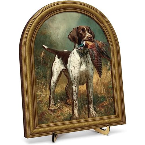 3D Vintage Hunting Dog Farmhouse Table Decor Sign - Rustic Dog with a Bird Framed Wall Art Sign - Cottagecore Hunting Farmhouse Home Decor for Tabletop and Wall Mount 8x10 Inch