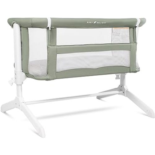 Baby Delight Beside Me Serenity Bassinet | Lightweight Bedside Sleeper & Baby Bassinet | 7-Position Height Adjustment | 100% GOTS Certified Organic Cotton Fabric | Organic Sage