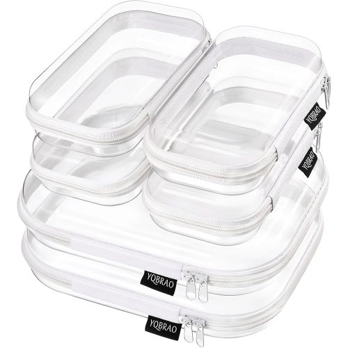 YQBRAO Clear Hard Shell Zipper Cases, 6 Travel Organizers, 2M 4S, White