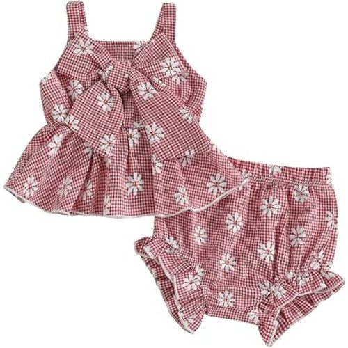 0 to 3Months Baby Girls Summer Outfits Daisy Print Big Bow Cami Top Elastic Shorts Set Cute Clothes