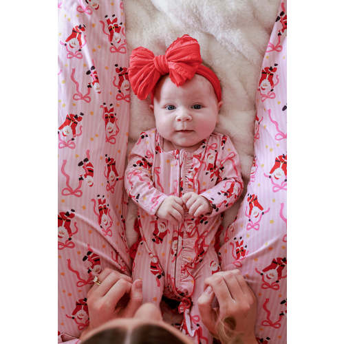Christmas Zipper Ruffle Footie in Jolly Ribbons | Caden Lane