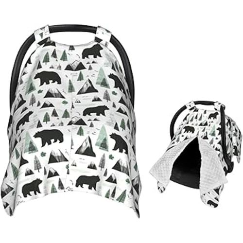 Mountain with Black Bear Baby Car Seat Canopy Nursing Cover for Newborn Car Seat Breastfeeding Covers Blanket Newborn Shower Gift