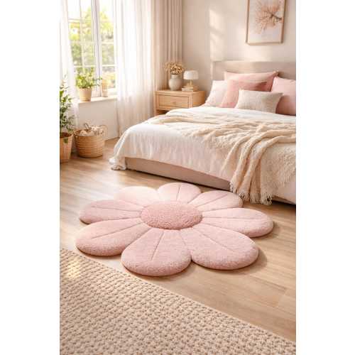 Pink Flower Rug, Daisy Shaped Area Rug, Cute Floral Tufted Carpet, Aesthetic Bedroom Rug, Soft Plush Kids Room Rug, Girly Home Decor 6x6 ft
