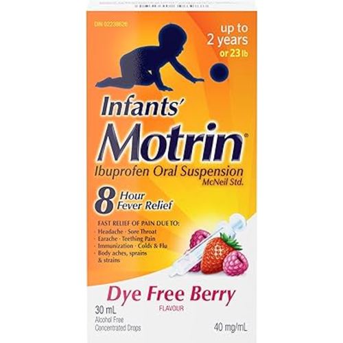 Motrin Infants' Ibuprofen Oral Suspension Concentrated Drops Dye Free Berry Flavour, 40 mg/ml 30 mL