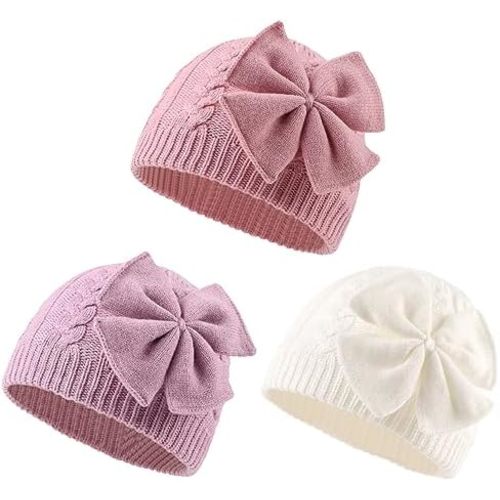 Winter Warm Knitted Baby Hat for Girls Cotton Lined Infant Toddler Hat Autumn Cute Bow Classic Girls Beanie 0-6Y