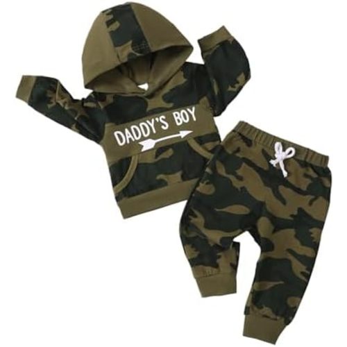 Infant Toddler Baby Boy Clothes Camo Long Sleeve Graphic Hoodie Sweatshirt Pant Set Cute Fall Winter Newborn Outfits