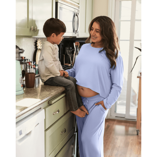 Aria Bamboo Casual Cropped Long Sleeve Top | Periwinkle - Kindred Bravely