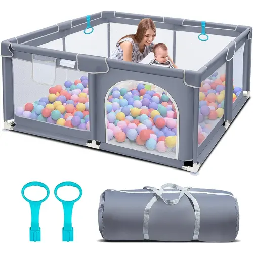 Suposeu Baby Playpen for Toddler, Large Baby Playard, Indoor & Outdoor Play Pens for Kids Activity Center, Sturdy Safety Baby Fence with Soft Breathable Mesh, Grey, 50”×50”