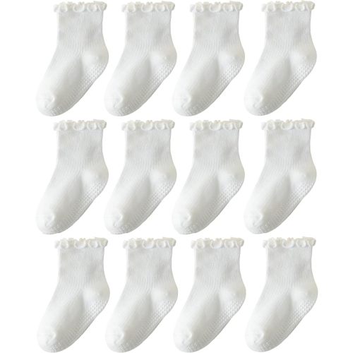 ANYANIME Toddler Socks Ruffle for Girls Baby Grip Socks Non Slip Cute Frill