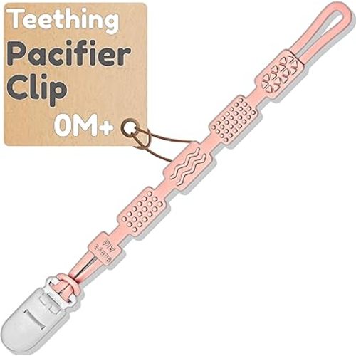 Silicone Pacifier Clip for Babies - 4 Teething Textures, 100% Food-Grade One-Piece Design, Flexible & Easy to Maintain Teether Clips for Girls & Boys, Pacifier Holder for Infants - Baby’s Aid