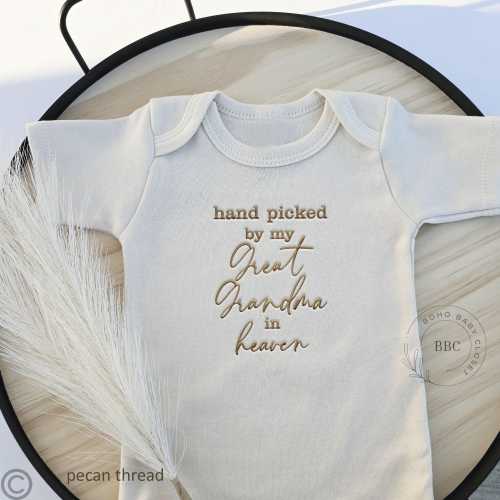 Embroidered Hand Picked by My Great Grandma In Heaven Onesie® Brand, Bodysuit, Custom Grandma Onesie® Pregnancy Announcement, Grandprnts 444
