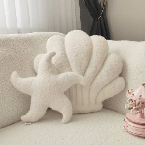 Ivory Seashell Pillow: Boucle Nursery Decor