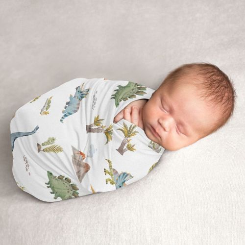 Sweet Jojo Designs Boy Swaddle Baby Blanket Watercolor Dinosaur Dino Multicolor