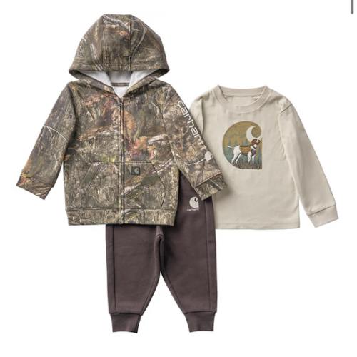 Boys' 3-Piece Long Sleeve T-Shirt, Full-Zip Hooded Camo Jacket & Fleece Pant Set (Baby) | Carhartt