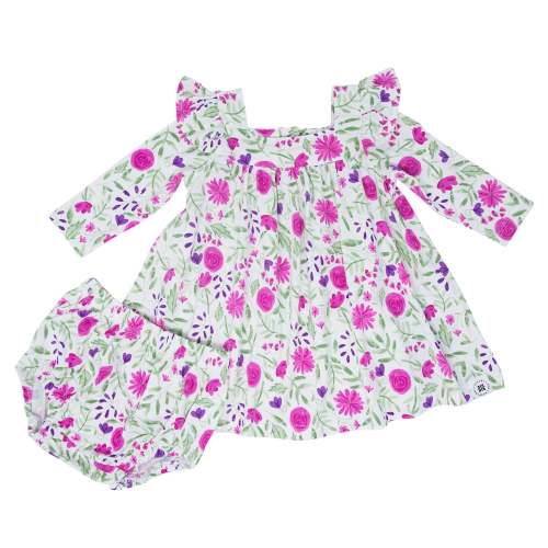Sweet Purple Flowers Ruffle Dress w/Bloomer