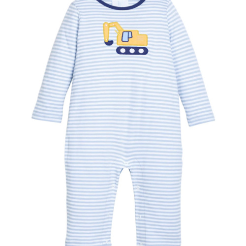 Excavator Applique Romper - Blue Baby Boy One Piece – Little English