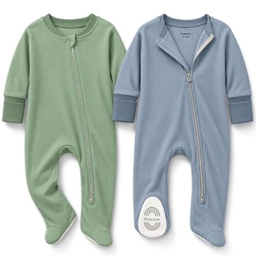 2-Pack Baby Pajamas Footie – Baby Sleepers 0-3 Months, Organic Cotton Footed Newborn Pajamas with Mitten Cuffs, Double Zipper Jammies, Soft, Breathable, Unisex Sleep and Play PJS (Slate, 0-3 Months)