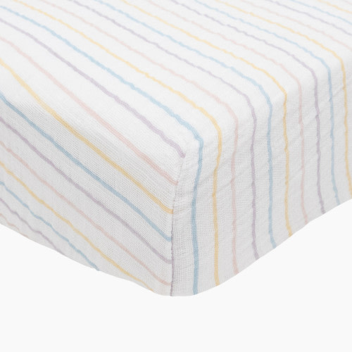 Little Unicorn Cotton Muslin Crib Sheet - Unicorn Stripe