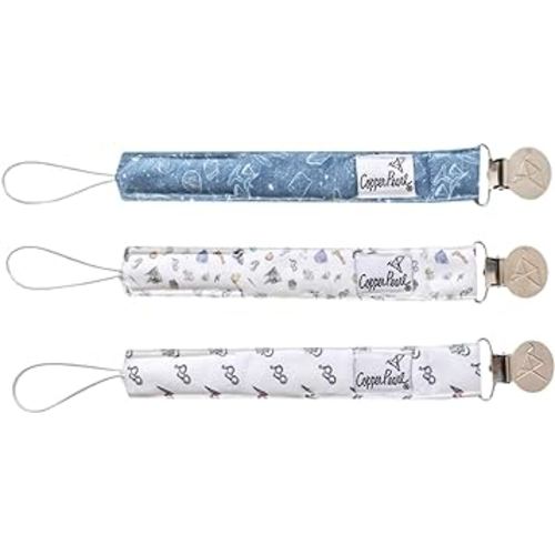 Copper Pearl Pacifier Clip 3-Pack: Premium Knit Binky Clips for Baby Girls and Boys - Stylish Stainless Steel Pacifier Holder Clip - Baby Pacifier Clips for No More Floor Drops - Wizarding World™