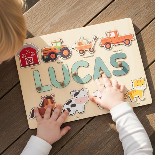 Personalized Farm Animals Name Puzzle: Wooden Baby Gift, First Christmas Gifts, Gifts for Baby Boys, 1 year old gifts, 1st birthday gifts