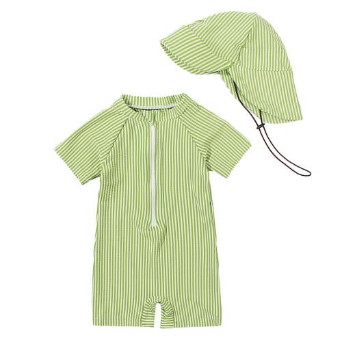 OBEEII Swimsuits for Boys Short Sleeve Swimwear Front Zipper One Piece Bathing Suits with Swimming Hat Kids Surfing Suits