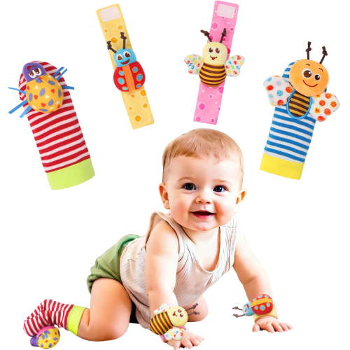 Bloobloomax Colorful Soft Plush Velvet Wrist Rattles Foot Finder Baby Toy