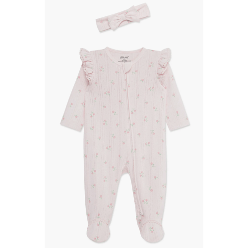 Dainty Roses Cotton Pointelle Footie & Headband Set (Nordstrom Exclusive) (Women) | Nordstrom