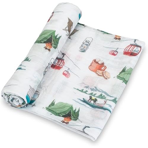 LollyBanks Baby Swaddle Blanket, 100% Cotton Neutral Muslin Blankets for Newborn Boys and Girls, Breathable 47 x 47 Inches Receiving Blanket, Soft and Lightweight Baby Wrap, Registry (Camping Print)