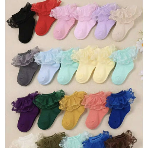 10/5/1 par de calcetines de encaje de colores aleatorios para bebé, con un diseño de doble capa de encaje único y elegante, adecuados para niñas de 0 a 36 meses para fiestas y regalos. Estos adorables calcetines están hechos de tela de malla transpirable,
