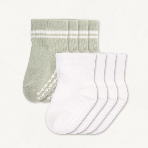Newborn Gripper Crew Socks 4-Pack (0-3 Months) - Vetiver