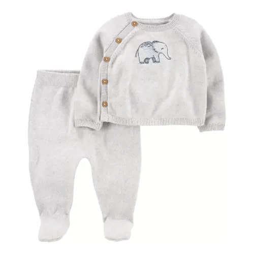 Baby 2-Piece Elephant Sweater & Footed Pant Set - Heather
