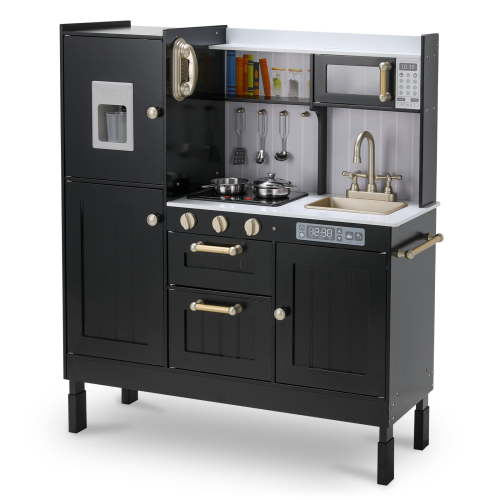 Arlopu Pretend Play Kitchen for Kids, Wooden Kitchen Playset Children Toy Kitchen with Telephone, Sink, Utensils for 3+