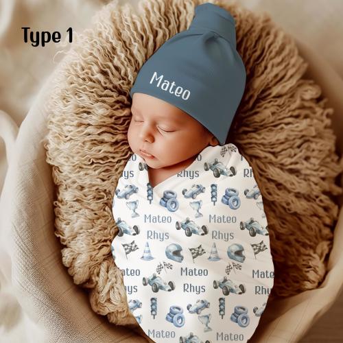 Race Car Personalize Baby Boy Swaddle Blanket, Coming Home Outfit, Car Baby Shower Gift, Newborn Photo Prop, Hospital Name Announcement