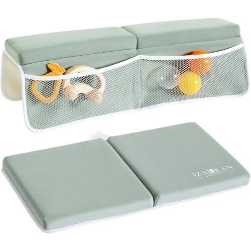 Bath Kneeler and Elbow Rest Pad Set - 1.5" Thick Baby Bath Kneeler - Non-Slip Bathtub Kneeler and Elbow Rest Set with Toy Organizer - Machine Washable Bath Kneeling Pad (Green)