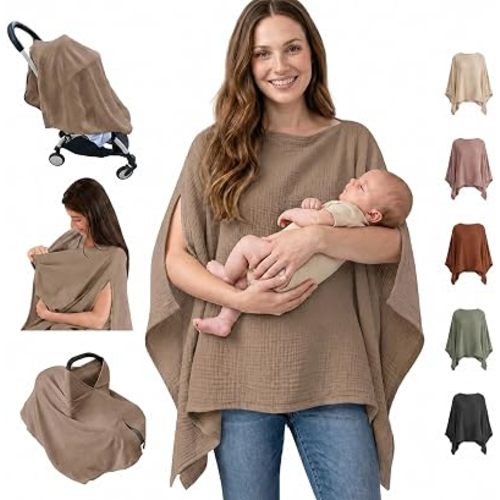 100% Cotton Muslin Nursing Cover for Baby Breastfeeding, Khaki