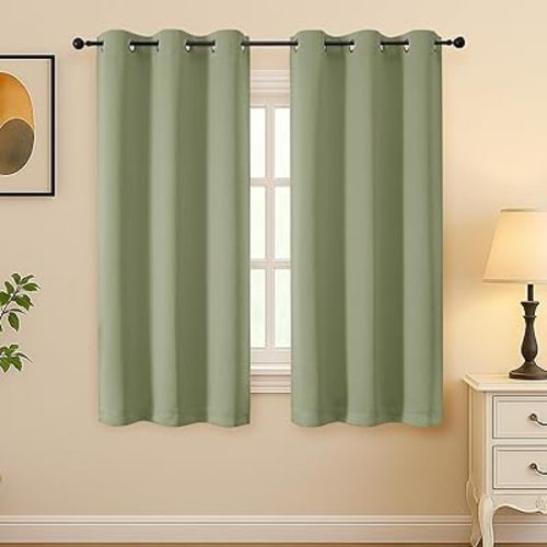 Simplebrand Sage Green Room Darkening Curtains for Bedroom 63 Inch Length 2 Panels Set, Thermal Insulated Energy Saving Curtains for Kids Room, Grommet Solid Nursery Window Treatment Drapes, W40 x L63