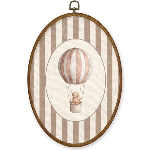 MZKZCHFE Boho Hot Air Balloon Nursery Golden Retriever Oval Wall Art Decor, Golden Retriever Gifts Oval Canvas Prints Framed, Dog Wall Decor for Kids Nursery Room Bedroom Decorations, 8.6x11.4 Inches