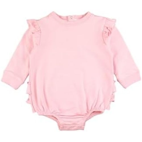 RuffleButts Baby/Toddler Girls Flutter Sleeve Sweatshirt Bubble Romper with Snaps
